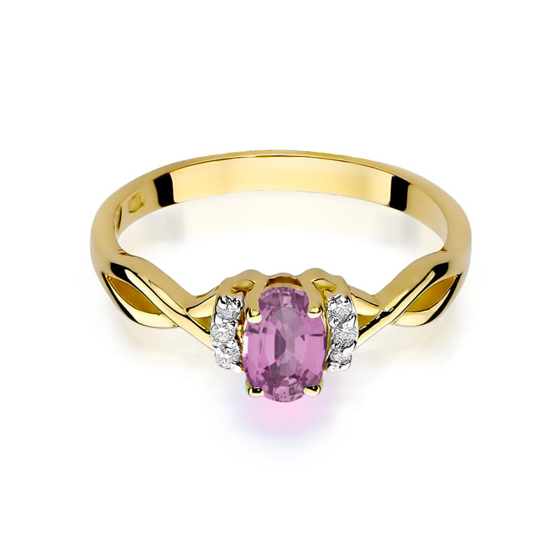 Inel Aur 9K cu Safir Roz 0.45 ct si Diamante Naturale 0.05 ct, imaginea 2 din 8