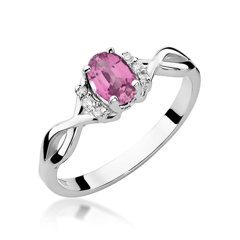 Inel Aur 9K cu Safir Roz 0.45 ct si Diamante Naturale 0.05 ct, imaginea 5 din 8