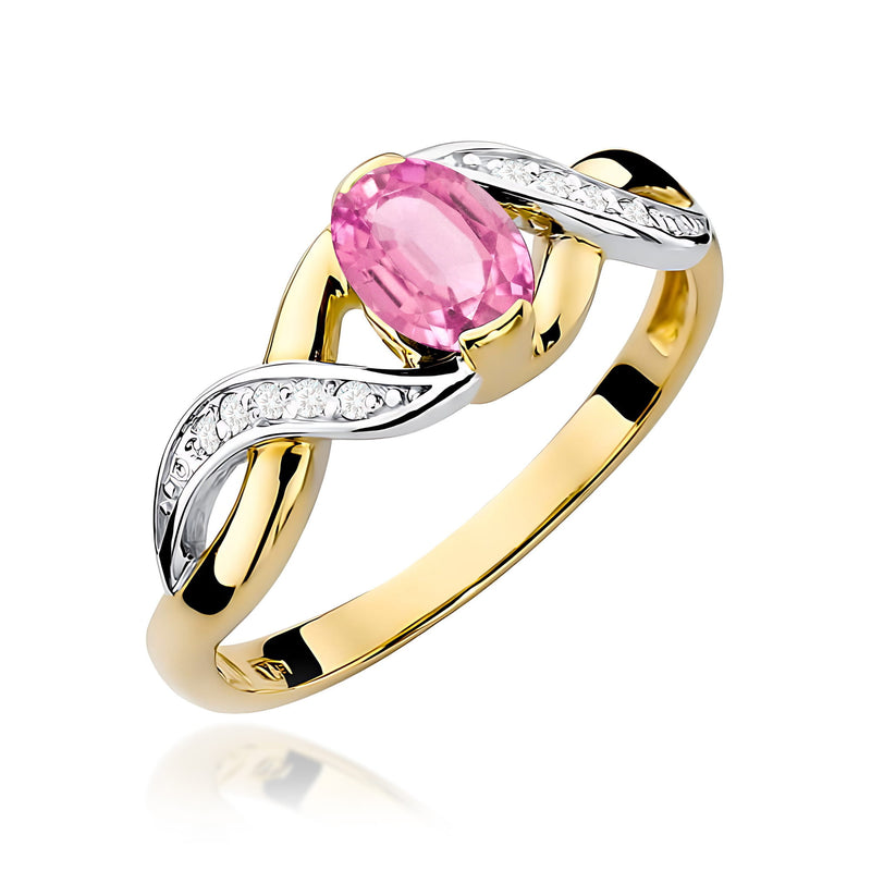 Inel Aur 9K cu Safir Roz 0.45 ct si Diamante Naturale 0.05 ct — Aur galben