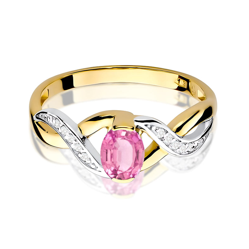 Inel Aur 9K cu Safir Roz 0.45 ct si Diamante Naturale 0.05 ct, imaginea 2 din 8