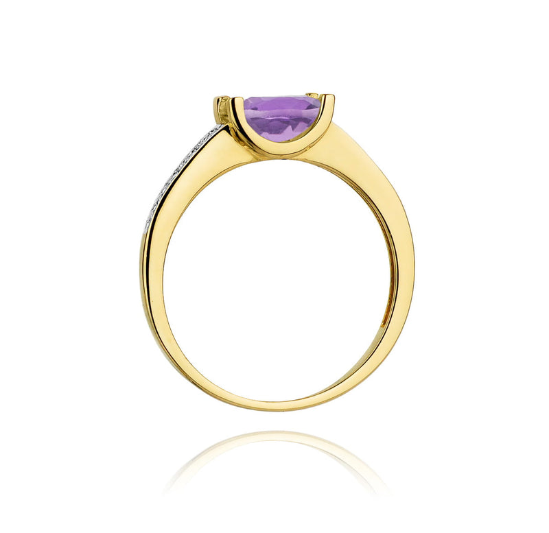 Inel Aur 9K cu Ametist 0.60 ct si Diamante Naturale 0.03 ct, imaginea 3 din 8