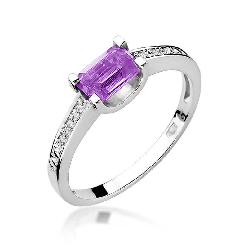 Inel Aur 9K cu Ametist 0.60 ct si Diamante Naturale 0.03 ct, imaginea 5 din 8