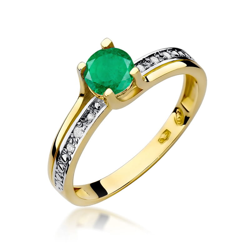 Inel Aur 9K cu Smarald 0.50 ct si Diamante Naturale 0.03 ct — Aur galben