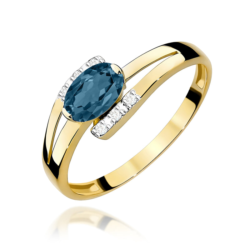 Inel Aur 9K cu Topaz London Blue 0.50 ct si Diamante Naturale 0.05 ct — Aur galben