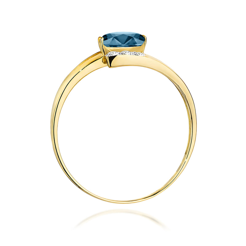 Inel Aur 9K cu Topaz London Blue 0.50 ct si Diamante Naturale 0.05 ct, imaginea 3 din 12