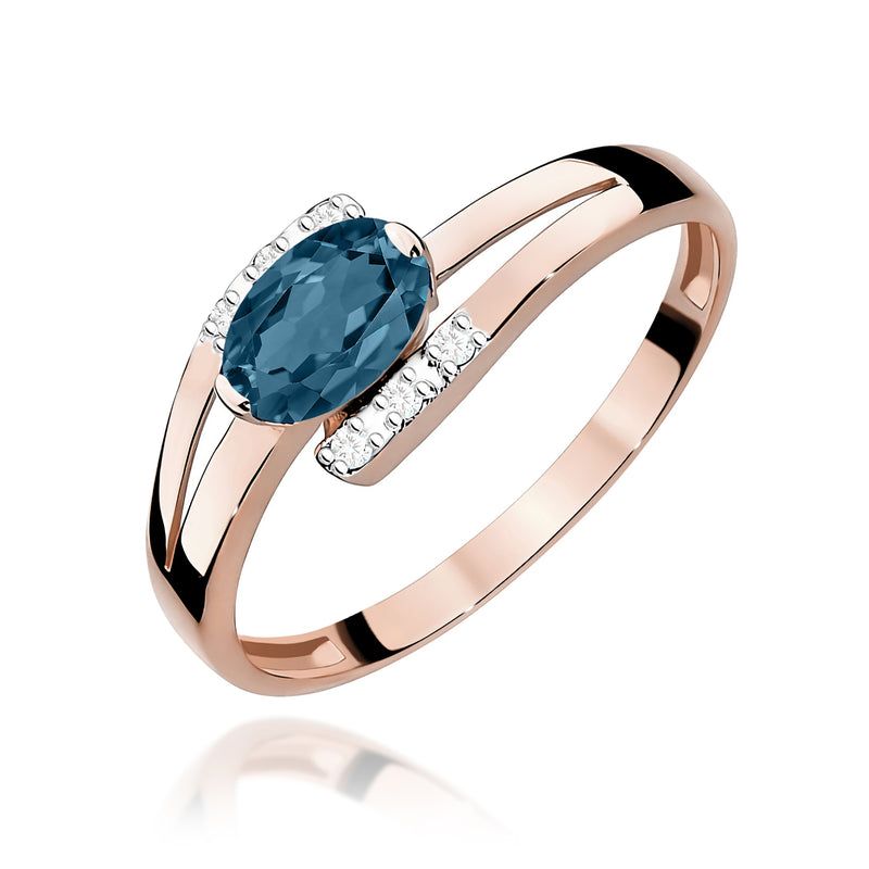 Inel Aur 9K cu Topaz London Blue 0.50 ct si Diamante Naturale 0.05 ct, imaginea 5 din 12