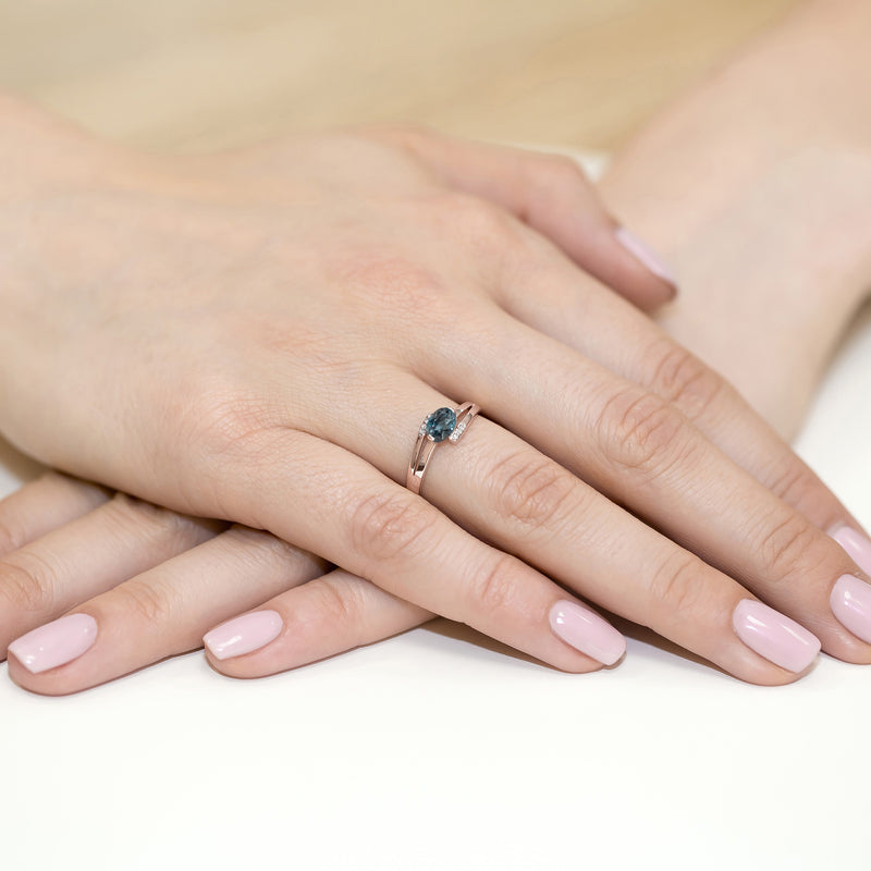 Inel Aur 9K cu Topaz London Blue 0.50 ct si Diamante Naturale 0.05 ct, imaginea 8 din 12