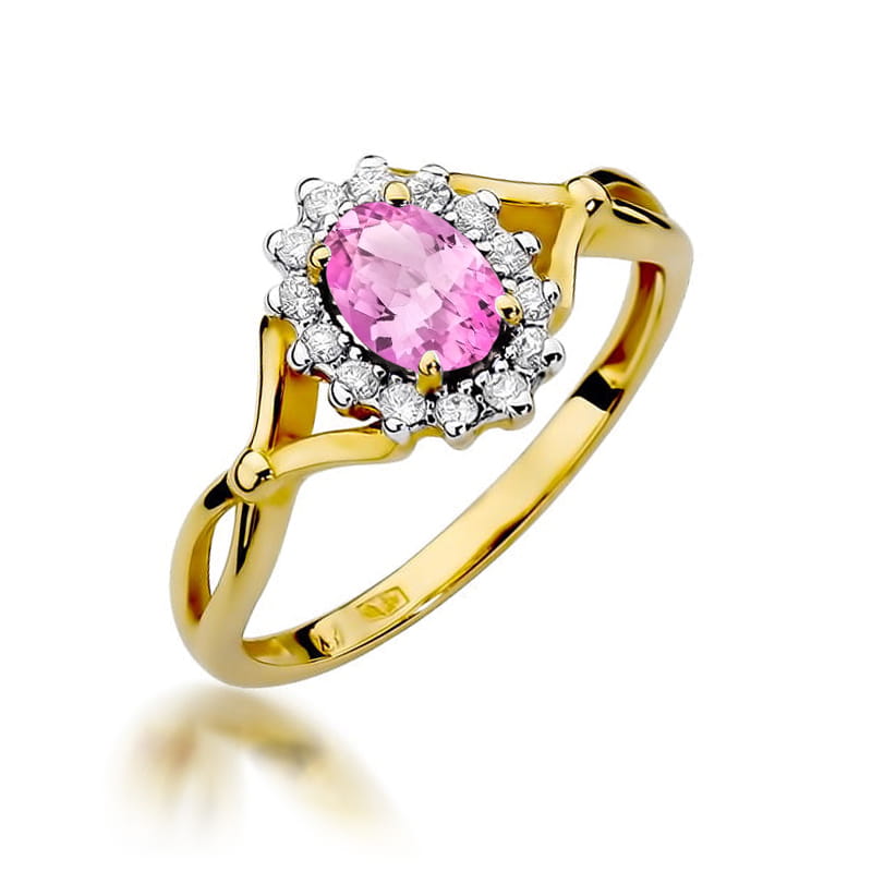Inel Aur 9K cu Safir Roz 0.45 ct si Diamante Naturale 0.12 ct — Aur galben