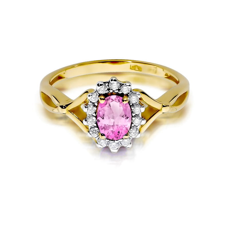 Inel Aur 9K cu Safir Roz 0.45 ct si Diamante Naturale 0.12 ct, imaginea 2 din 8