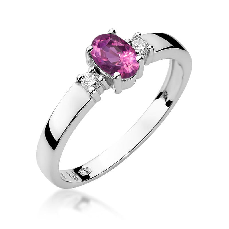 Inel Aur 9K cu Safir Roz 0.45 ct si Diamante Naturale 0.08 ct, imaginea 5 din 8
