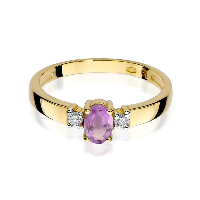 Inel Aur 9K cu Ametist 0.40 ct si Diamante Naturale 0.08 ct, imaginea 2 din 8