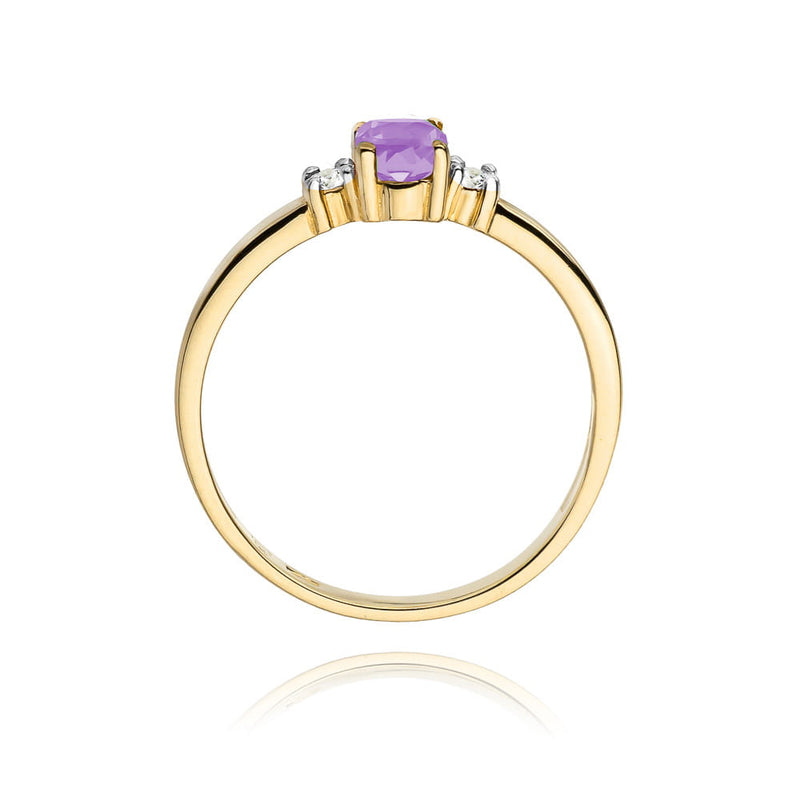 Inel Aur 9K cu Ametist 0.40 ct si Diamante Naturale 0.08 ct, imaginea 3 din 8