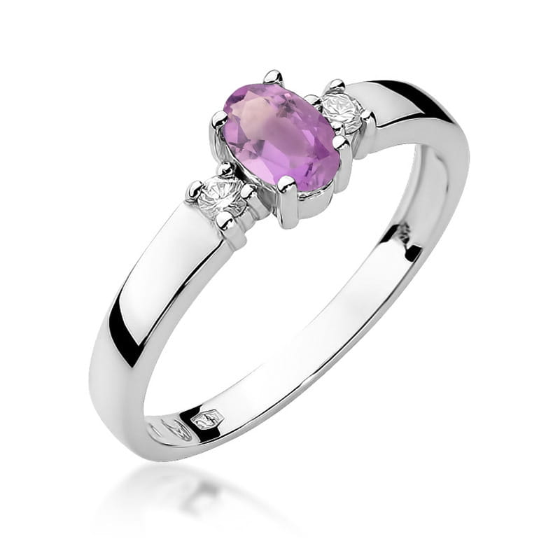 Inel Aur 9K cu Ametist 0.40 ct si Diamante Naturale 0.08 ct, imaginea 5 din 8