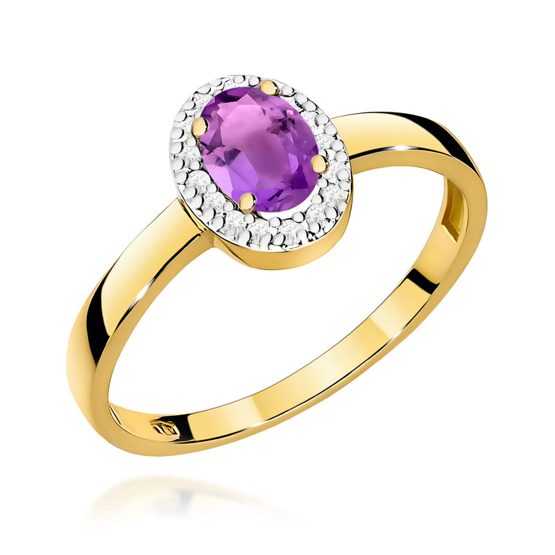 Inel Aur 9K cu Ametist 0.40 ct si Diamante Naturale 0.08 ct — Aur galben