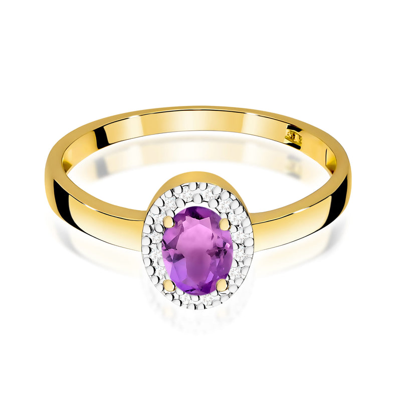 Inel Aur 9K cu Ametist 0.40 ct si Diamante Naturale 0.08 ct, imaginea 2 din 8