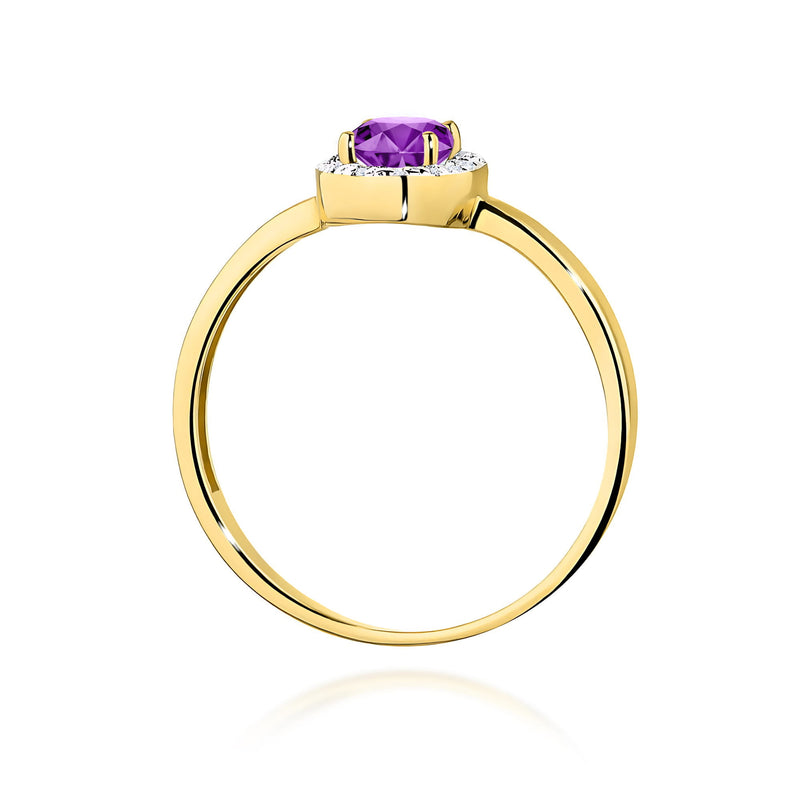 Inel Aur 9K cu Ametist 0.40 ct si Diamante Naturale 0.08 ct, imaginea 3 din 8