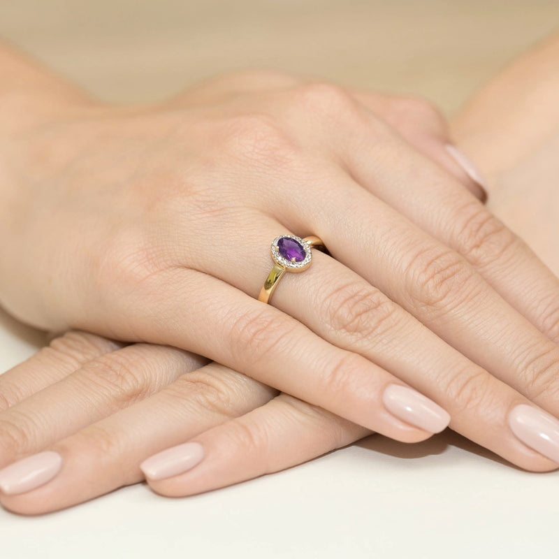 Inel Aur 9K cu Ametist 0.40 ct si Diamante Naturale 0.08 ct, imaginea 4 din 8