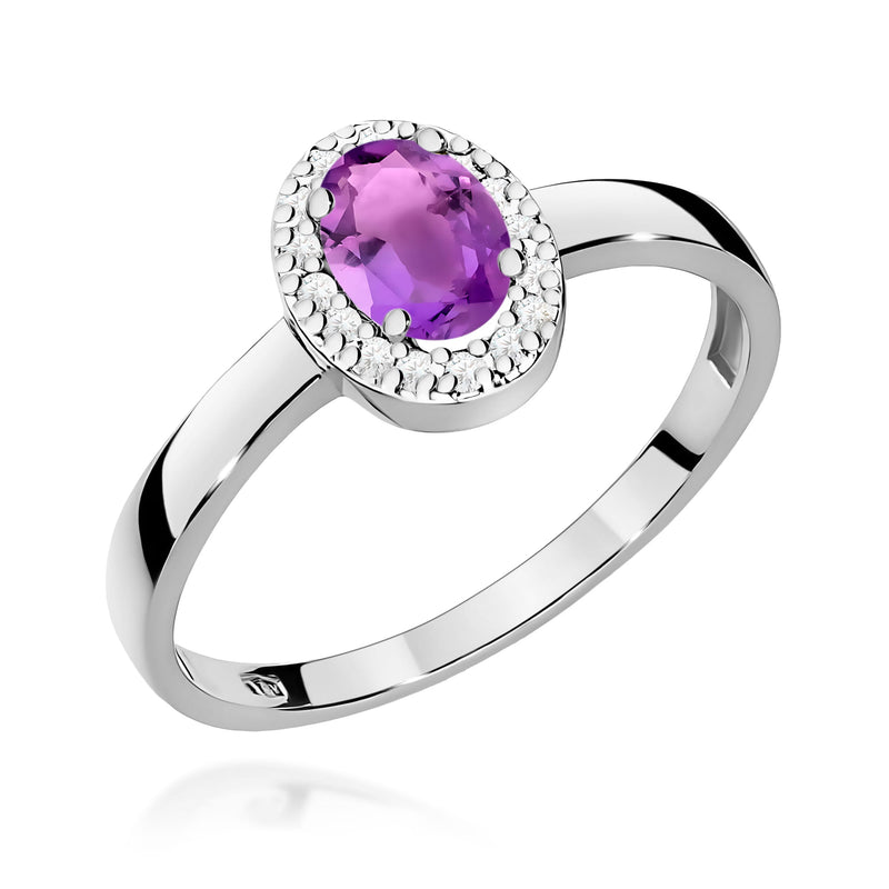 Inel Aur 9K cu Ametist 0.40 ct si Diamante Naturale 0.08 ct, imaginea 5 din 8