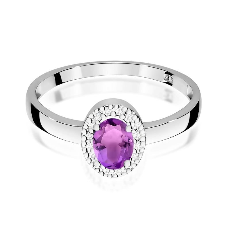Inel Aur 9K cu Ametist 0.40 ct si Diamante Naturale 0.08 ct, imaginea 6 din 8