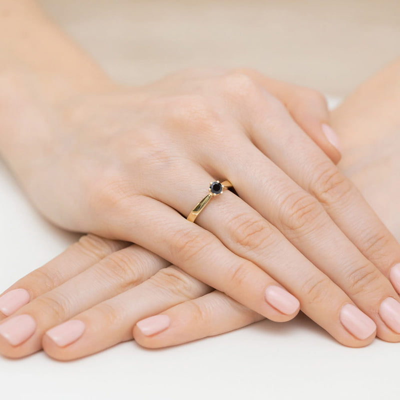 Inel Aur 9K cu Diamant Natural Negru 0.12 ct, imaginea 4 din 8