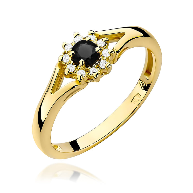 Inel Aur 9K cu Diamante Naturale Albe si Negre 0.21 ct — Aur galben