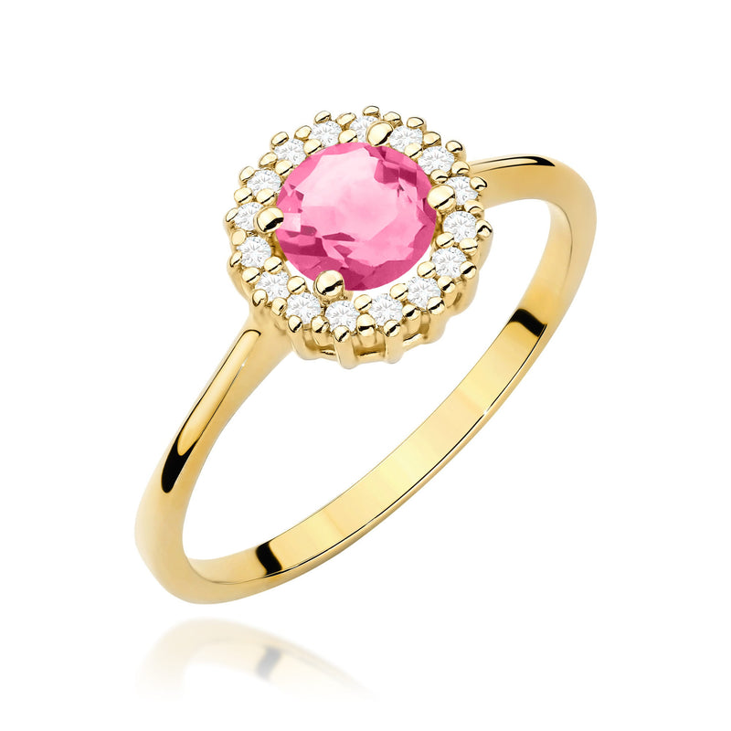 Inel Aur 9K cu Topaz Roz 0.60 ct si Diamante Naturale 0.14 ct — Aur galben