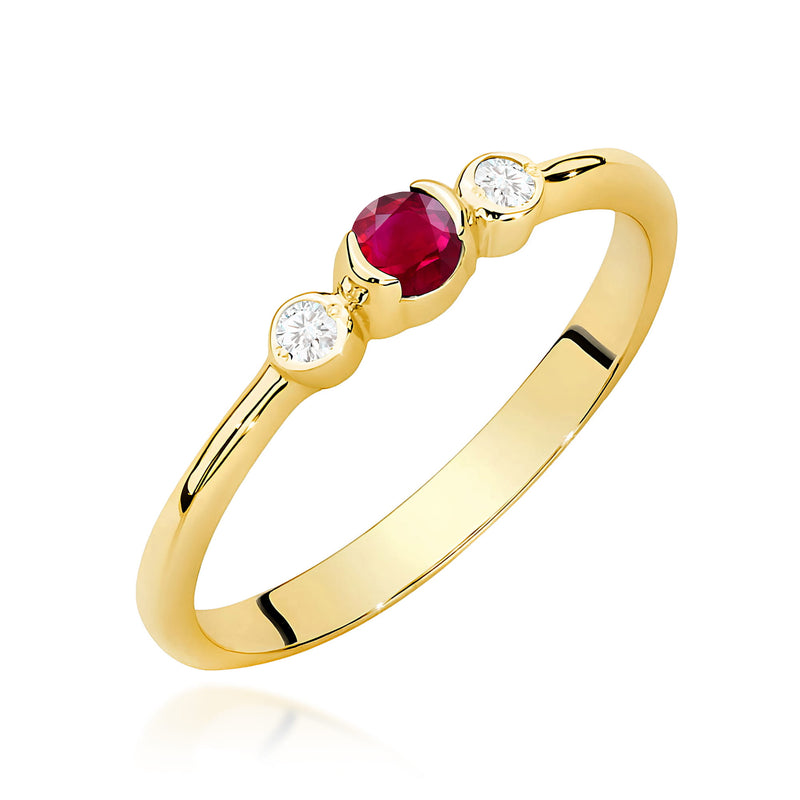 Inel Aur 9K cu Rubin 0.15 ct si Diamante Naturale 0.06 ct — Aur galben