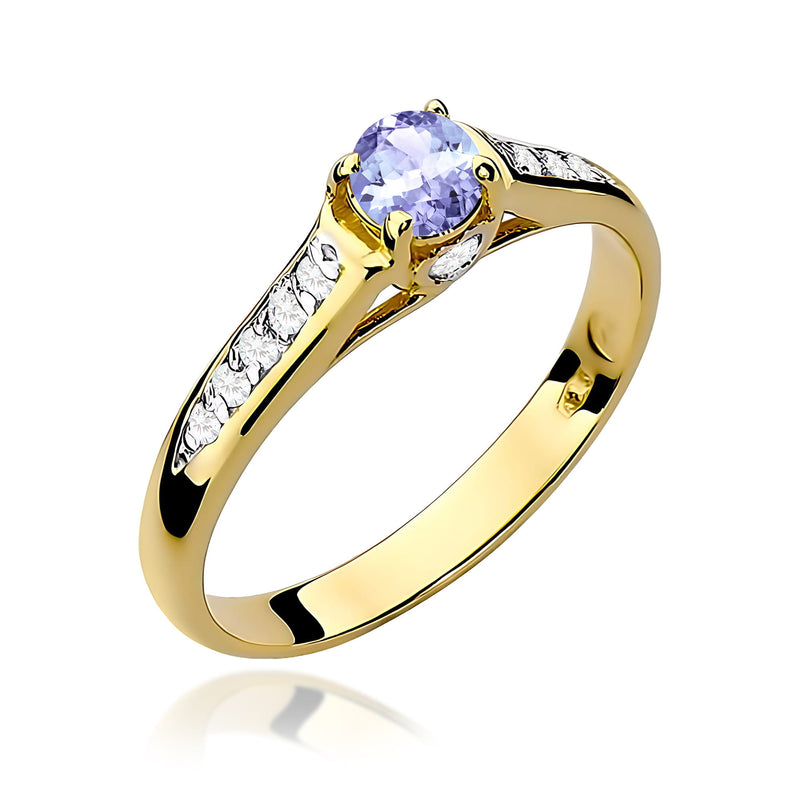 Inel Aur 9K cu Tanzanit 0.35 ct si Diamante Naturale 0.10 ct — Aur galben