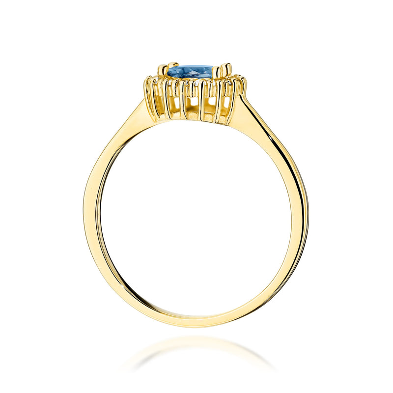Inel Aur 9K cu Topaz London Blue 0.50 ct si Diamante Naturale 0.14 ct, imaginea 3 din 8