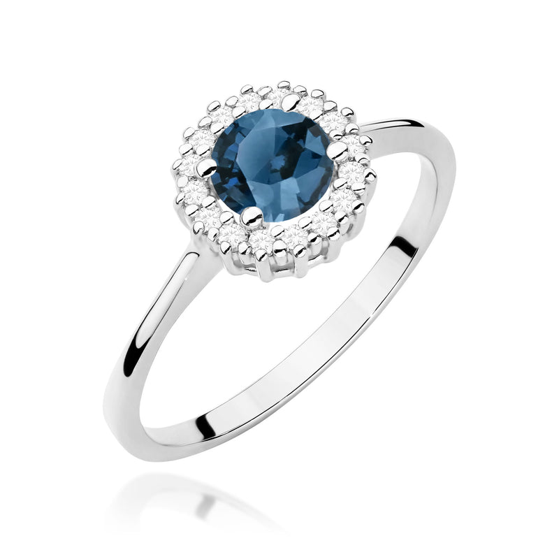 Inel Aur 9K cu Topaz London Blue 0.50 ct si Diamante Naturale 0.14 ct, imaginea 5 din 8