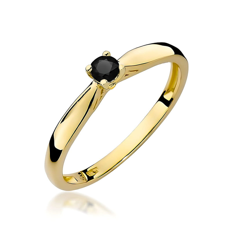 Inel Aur 9K cu Diamant Natural Negru 0.12 ct — Aur galben
