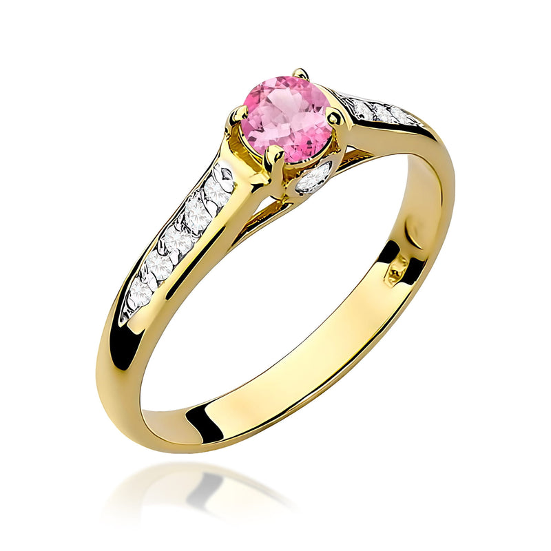 Inel Aur 9K cu Topaz Roz 0.30 ct si Diamante Naturale 0.10 ct — Aur galben