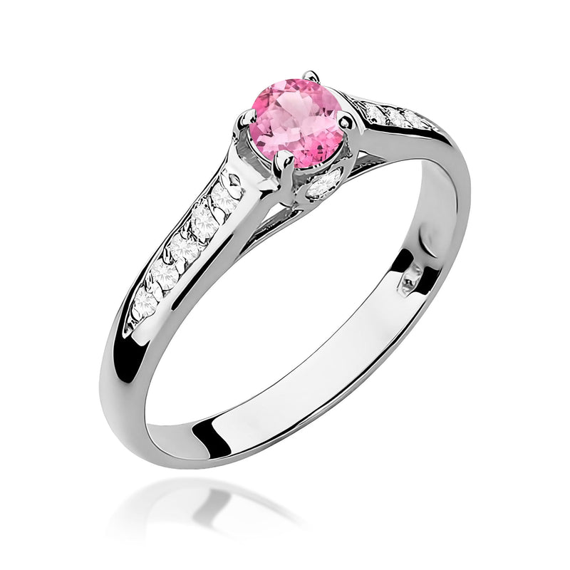 Inel Aur 9K cu Topaz Roz 0.30 ct si Diamante Naturale 0.10 ct, imaginea 5 din 8