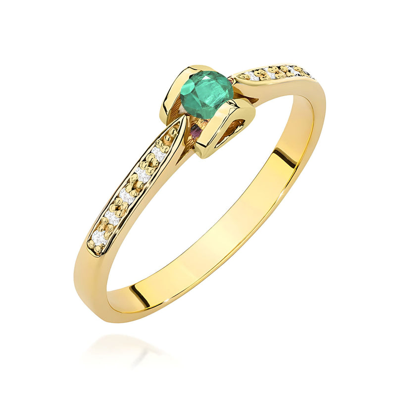 Inel Aur 9K cu Smarald 0.15 ct si Diamante Naturale 0.05 ct — Aur galben