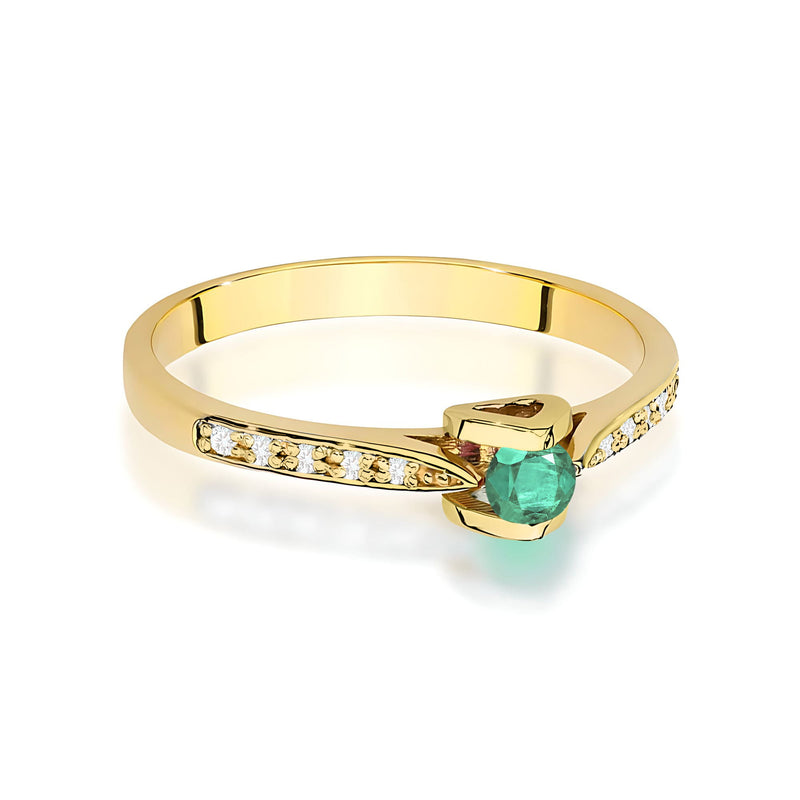 Inel Aur 9K cu Smarald 0.15 ct si Diamante Naturale 0.05 ct, imaginea 2 din 7