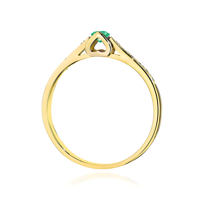 Inel Aur 9K cu Smarald 0.15 ct si Diamante Naturale 0.05 ct, imaginea 3 din 7