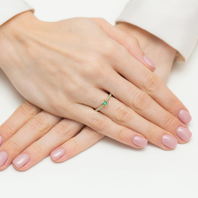 Inel Aur 9K cu Smarald 0.15 ct si Diamante Naturale 0.05 ct, imaginea 4 din 7