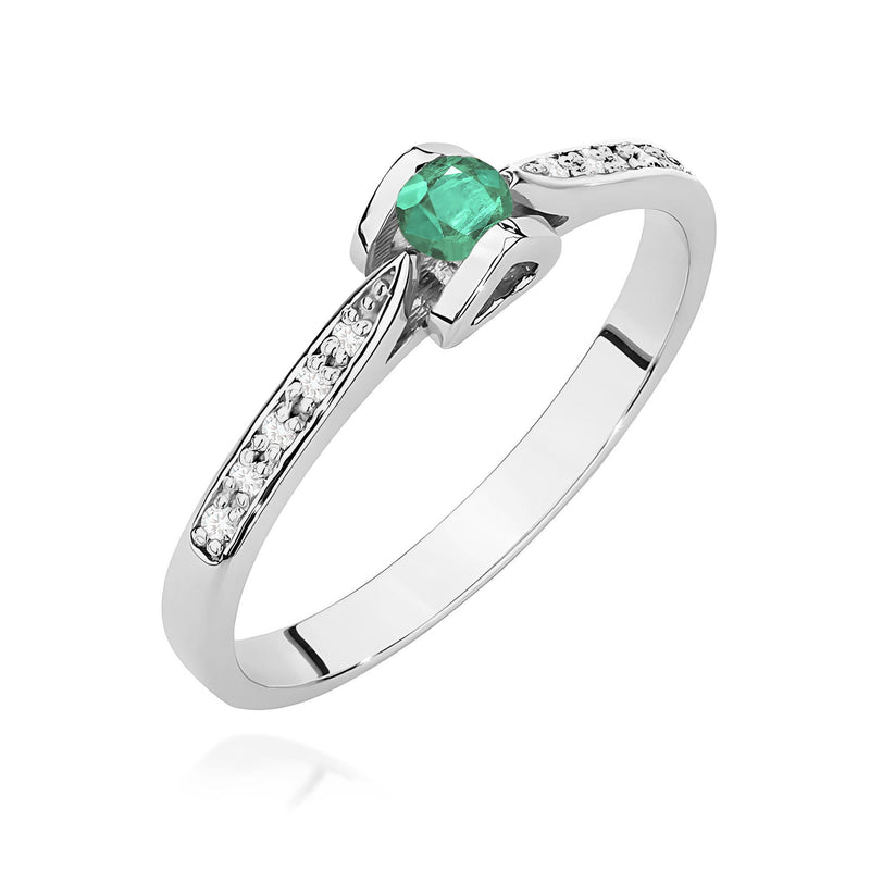 Inel Aur 9K cu Smarald 0.15 ct si Diamante Naturale 0.05 ct, imaginea 5 din 7
