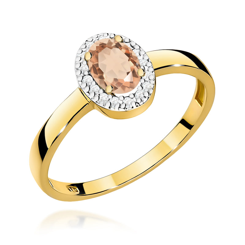 Inel Aur 9K cu Morganit 0.40 ct si Diamante Naturale 0.08 ct — Aur galben