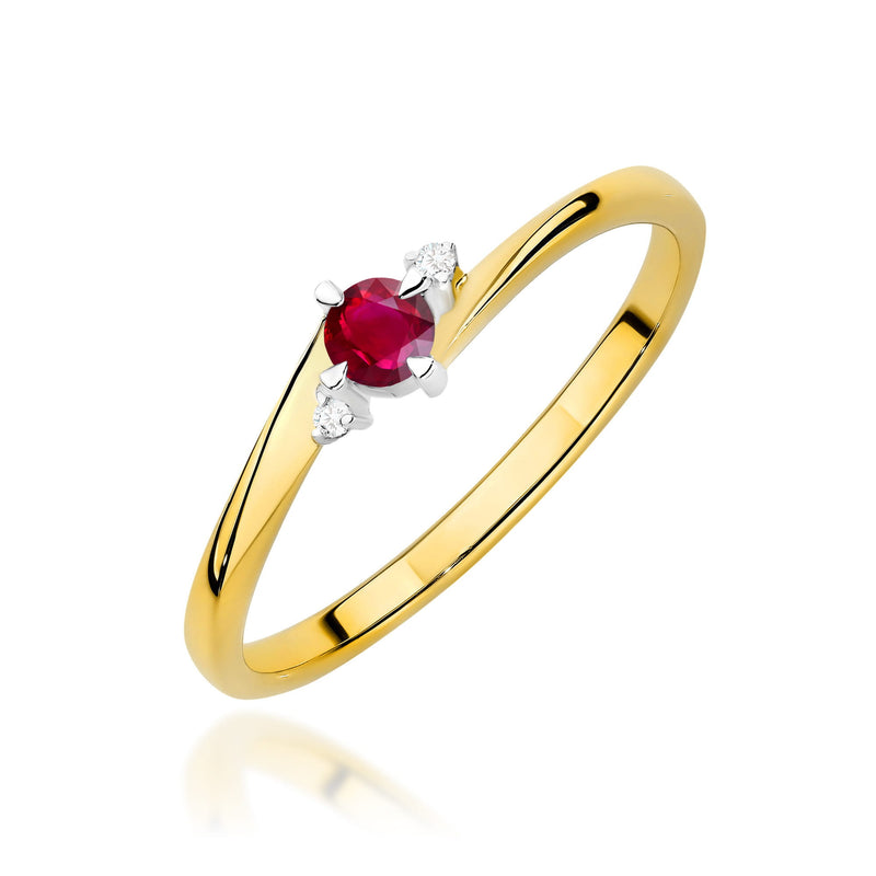 Inel Aur 9K cu Rubin 0.15 ct si Diamante Naturale 0.02 ct — Aur galben