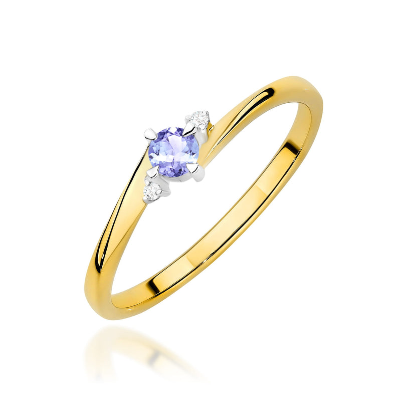 Inel Aur 9K cu Tanzanit 0.15 ct si Diamante Naturale 0.02 ct — Aur galben