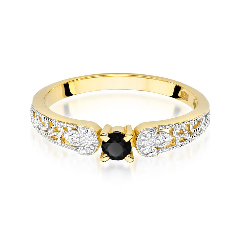 Inel Aur 9K cu Diamante Naturale Albe si Negre 0.15 ct, imaginea 2 din 8