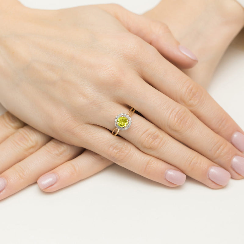 Inel Aur 9K cu Peridot 0.90 ct si Diamante Naturale 0.08 ct, imaginea 4 din 8