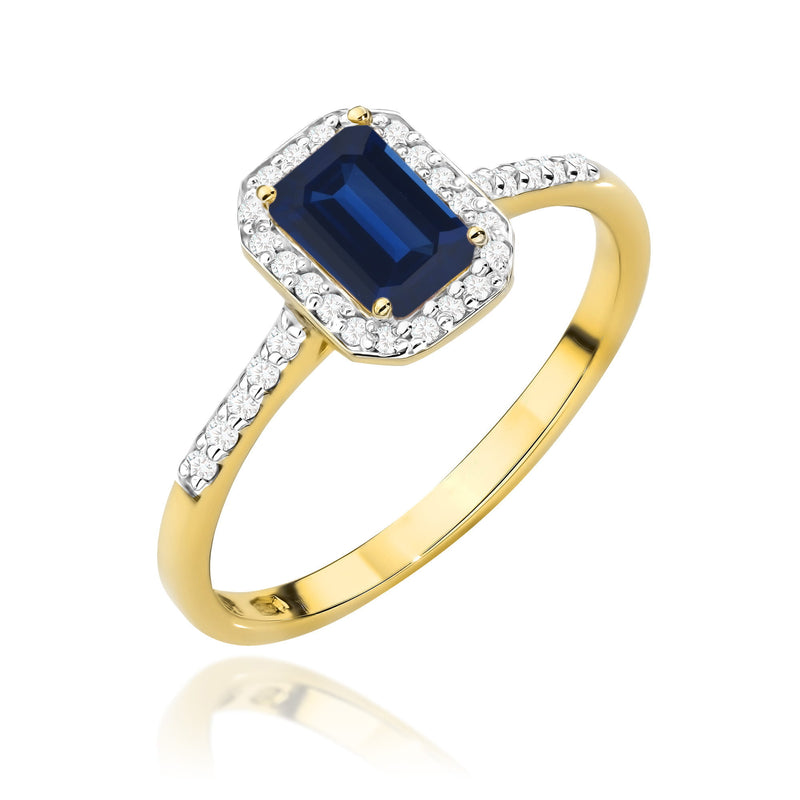 Inel Aur 9K cu Safir 0.60 ct si Diamante Naturale 0.19 ct — Aur galben