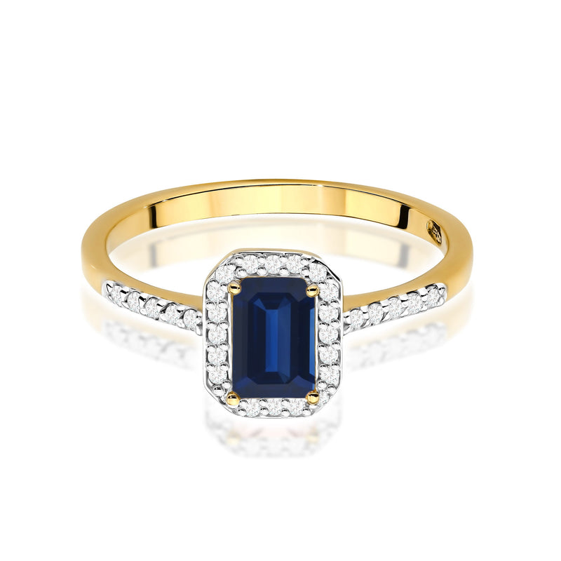 Inel Aur 9K cu Safir 0.60 ct si Diamante Naturale 0.19 ct, imaginea 2 din 8