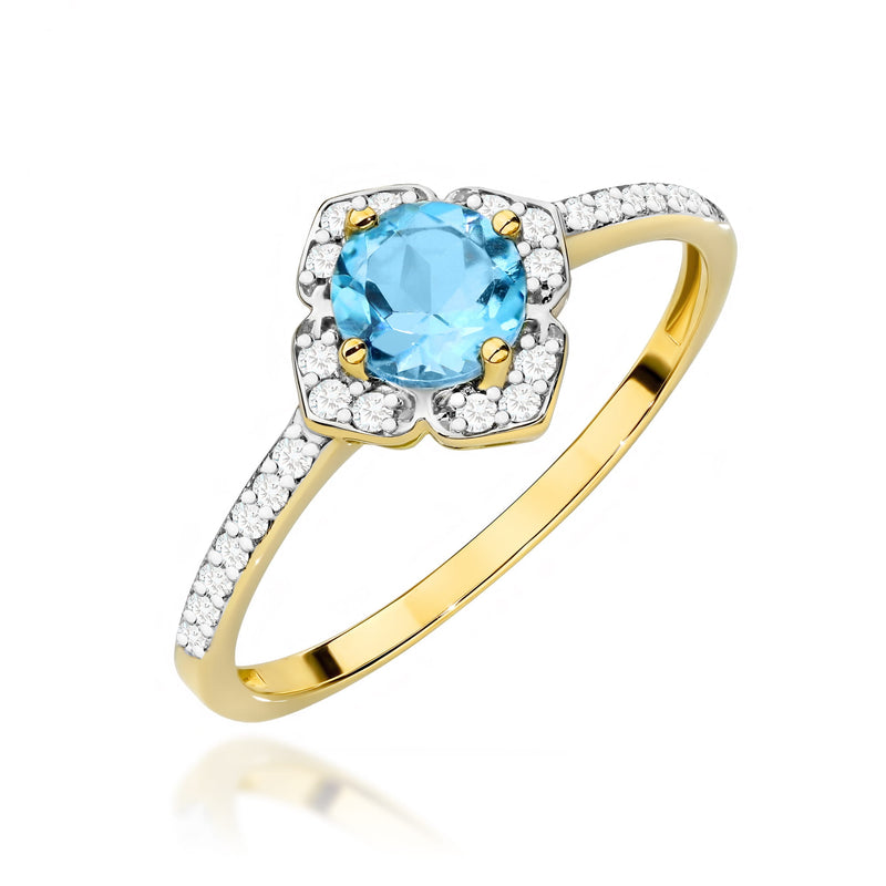 Inel Aur 9K cu Topaz Swiss 0.50 ct si Diamante Naturale 0.13 ct — Aur galben