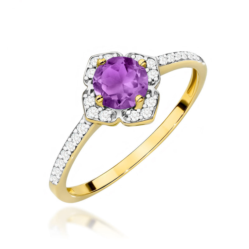 Inel Aur 9K cu Ametist 0.50 ct si Diamante Naturale 0.13 ct — Aur galben
