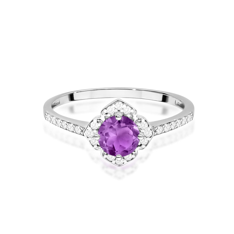 Inel Aur 9K cu Ametist 0.50 ct si Diamante Naturale 0.13 ct, imaginea 6 din 8