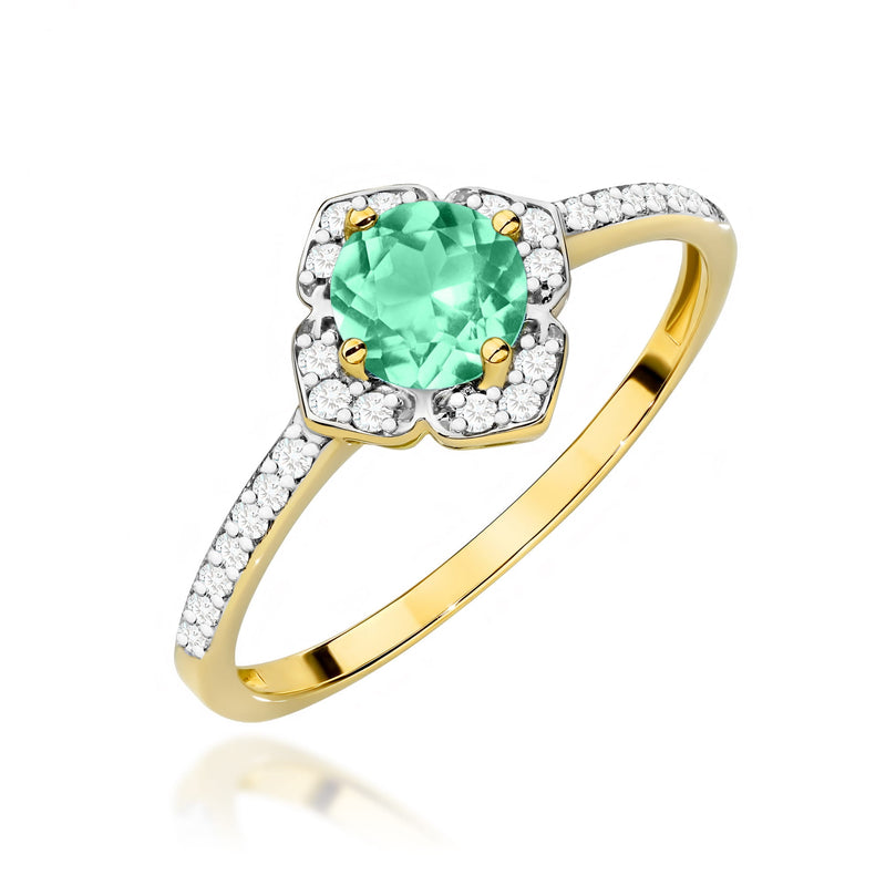 Inel Aur 9K cu Smarald 0.50 ct si Diamante Naturale 0.13 ct — Aur galben