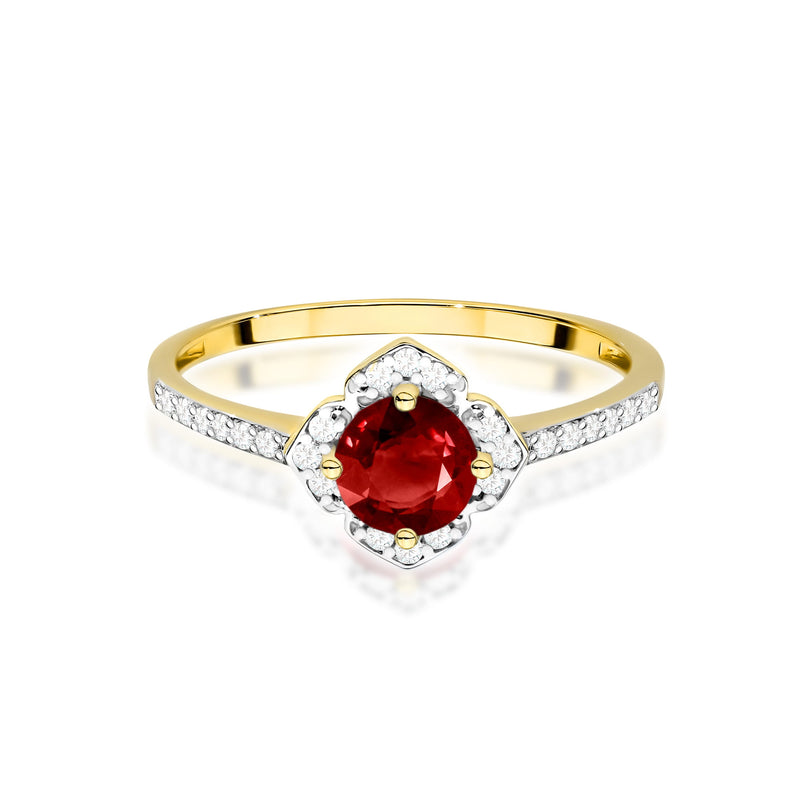 Inel Aur 9K cu Granat 0.60 ct si Diamante Naturale 0.13 ct, imaginea 2 din 8